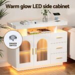 Artiss Buffet Sideboard Cabinet LED Clear Door Kitchen Storage Drawers White - Image 6