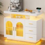 Artiss Buffet Sideboard Cabinet LED Clear Door Kitchen Storage Drawers White - Image 8