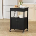 Artiss Kitchen Island Trolley Rolling Serving Cart Storage Drawer Cupboard 60cm - Image 8
