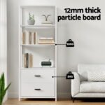 Artiss Bookshelf Display Shelf 2 Drawers 152CM White - Image 7