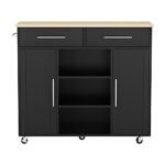 Artiss Kitchen Island Trolley Rolling Serving Cart Storage Drawer Cabinet 100cm Black - Image 4