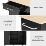 Artiss Kitchen Island Trolley Rolling Serving Cart Storage Drawer Cabinet 100cm Black - Image 7