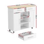 Artiss Kitchen Island Trolley Rolling Serving Cart Storage Drawer Cabinet 100cm White - Image 3