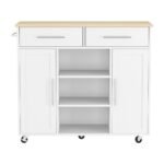 Artiss Kitchen Island Trolley Rolling Serving Cart Storage Drawer Cabinet 100cm White - Image 4