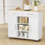 Artiss Kitchen Island Trolley Rolling Serving Cart Storage Drawer Cabinet 100cm White - Image 8
