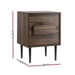Artiss Bedside Table Nightstand 2 Drawers - Walnut - Image 2