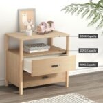 Artiss Bedside Table Nightstand 2 Drawers - Pine - Image 7