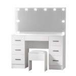 Artiss Dressing Table Set Stool 10 Led Bulbs White Debbie - Image 2