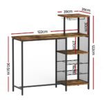 Artiss Industrial Bar Table with Wine Rack Cup Holder Multi-Level Storage 122cm Walnut - Image 3