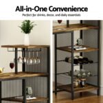 Artiss Industrial Bar Table with Wine Rack Cup Holder Multi-Level Storage 122cm Walnut - Image 6