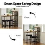 Artiss Industrial Bar Table with Wine Rack Cup Holder Multi-Level Storage 122cm Walnut - Image 7