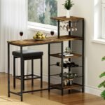 Artiss Industrial Bar Table with Wine Rack Cup Holder Multi-Level Storage 122cm Walnut - Image 8