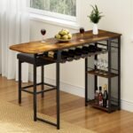 Artiss Industrial Bar Table with Wine Rack Built-in Cup Holder Extendable 140cm - Image 8