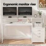 Artiss Computer Desk Home Office Study Table Desks w/Drawers Open Shelf White 160CM - Image 5