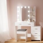 Artiss Dressing Table Set Stool 10 LED Bulbs White Dale - Image 7