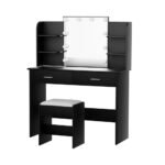 Artiss Dressing Table Set Stool 10 Led Bulbs Black Dulcea - Image 3