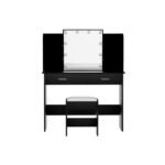 Artiss Dressing Table Set Stool 10 Led Bulbs Black Dulcea - Image 5
