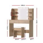 Artiss Dressing Table Set Stool 10 Led Bulbs Wood - Image 3