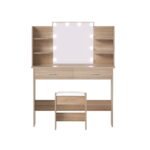 Artiss Dressing Table Set Stool 10 Led Bulbs Wood - Image 4