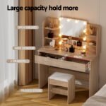 Artiss Dressing Table Set Stool 10 Led Bulbs Wood - Image 6