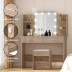 Artiss Dressing Table Set Stool 10 Led Bulbs Wood - Image 7