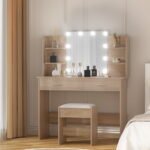 Artiss Dressing Table Set Stool 10 Led Bulbs Wood - Image 8