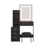 Artiss Dressing Table Vanity Desk Set Stool Led Black - Image 4