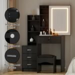 Artiss Dressing Table Vanity Desk Set Stool Led Black - Image 7