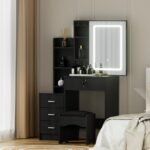 Artiss Dressing Table Vanity Desk Set Stool Led Black - Image 8