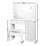 Artiss Dressing Table Set Stool 15 Led Bulbs White Darcy - Image 3