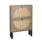 Artiss Shoe Rack Cabinet 2 Drawers Rattan 6 Pairs - Image 3