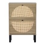 Artiss Shoe Rack Cabinet 2 Drawers Rattan 6 Pairs - Image 5