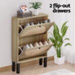 Artiss Shoe Rack Cabinet 2 Drawers Rattan 6 Pairs - Image 6
