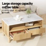 Artiss Coffee Table Drawer Shelf Marble Effect Wood&White - Image 4