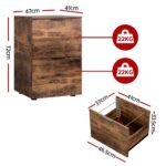 Artiss Filing Cabinet Files Storage Office Shelves File Organiser Rustic Brown 2 Drawer - Image 3