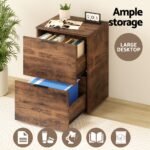Artiss Filing Cabinet Files Storage Office Shelves File Organiser Rustic Brown 2 Drawer - Image 6