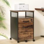 Artiss Filing Cabinet File Cabinet with Wheels 2 Drawer Storage Rustic Brown - Image 8