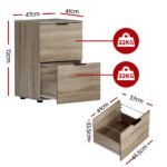 Artiss Filing Cabinet Files Storage Office Shelves File Organiser Oak 2 Drawer - Image 2