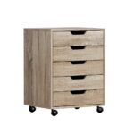 Artiss 5-Drawer Filing Cabinet Mobile Rolling Storage Cabinet Chest of Drawers Stand Scratch Beige