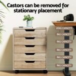 Artiss 5-Drawer Filing Cabinet Mobile Rolling Storage Cabinet Chest of Drawers Stand Scratch Beige - Image 5