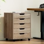 Artiss 5-Drawer Filing Cabinet Mobile Rolling Storage Cabinet Chest of Drawers Stand Scratch Beige - Image 7