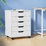 Artiss 5-Drawer Filing Cabinet Mobile Rolling Storage Cabinet Chest of Drawers Stand White - Image 8