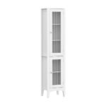Artiss Bathroom Storage Cabinet 160cm Tall Slim Floor Cupboard Toilet Glass Door White - Image 3