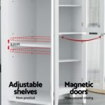 Artiss Bathroom Storage Cabinet 160cm Tall Slim Floor Cupboard Toilet Glass Door White - Image 7