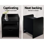 Artiss 2X Bedside Table 1 Drawer with Shelf - FARA Black - Image 4