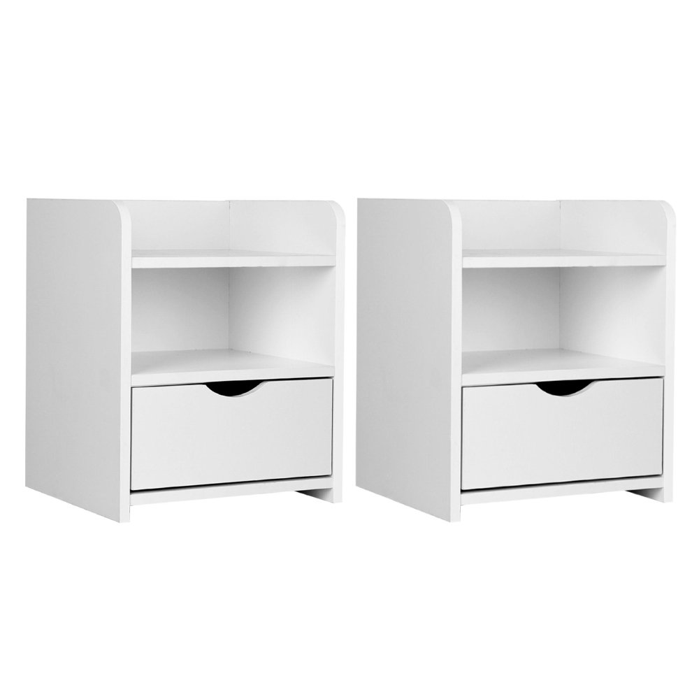 FURNI-C-BS-TOGO-WHX2-202505231808-00.jpg Artiss 2X Bedside Table 1 Drawer with Shelf - FARA White - Image 1