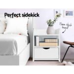 Artiss 2X Bedside Table 1 Drawer with Shelf - FARA White - Image 3
