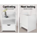 Artiss 2X Bedside Table 1 Drawer with Shelf - FARA White - Image 4