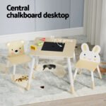 Keezi 3PCS Kids Table and Chairs Set Activity Desk Chalkboard Toy Hidden Storage - Image 4