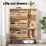 Artiss Shoe Rack Cabinet 3 Flip-out Drawers Pine - Image 6
